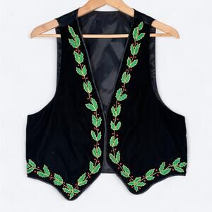 Karen Scott Velvet Embroidered Holly Vest Women's M Christmas Holiday Velour